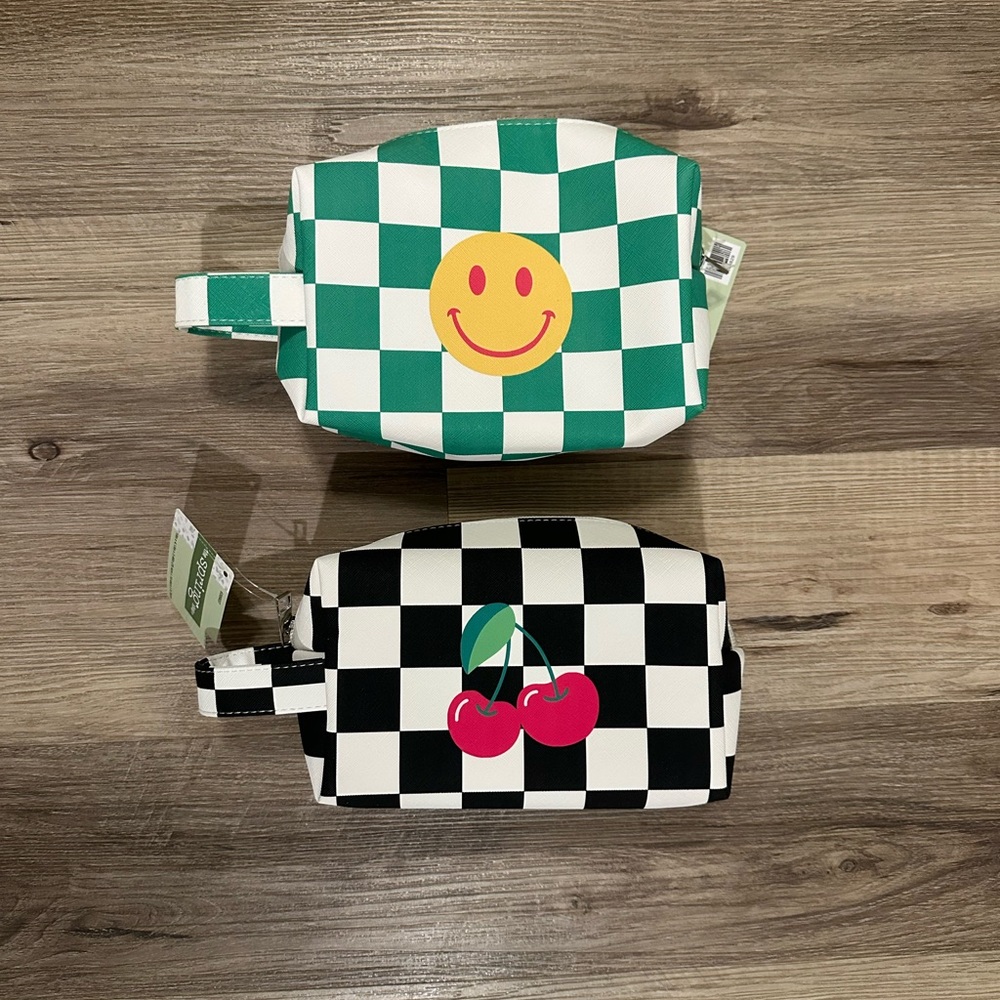 Checkered Accessory Pouch Set - Green and Black